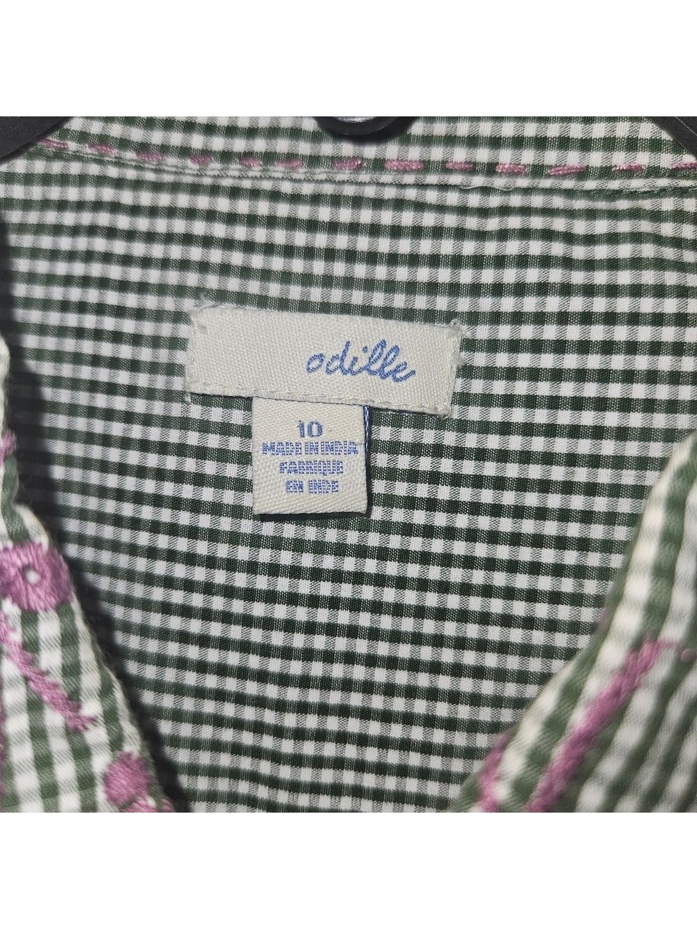 Anthropologie ODILLE Embroidered Gingham Button Down Shirt Blouse Sz 10 - Picture 3 of 6